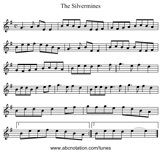 The Silvermines - staff notation