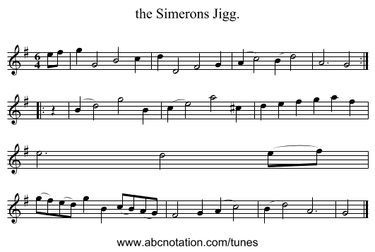 the Simerons Jigg. - staff notation