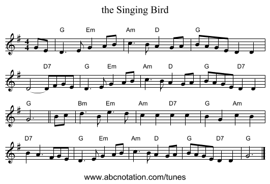 the Singing Bird - staff notation
