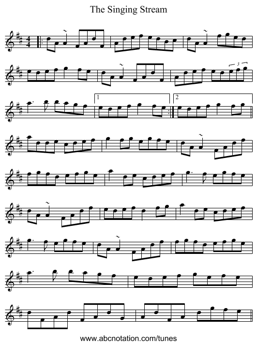 The Singing Stream - staff notation