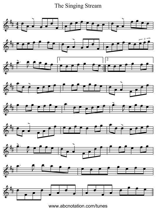 The Singing Stream - staff notation