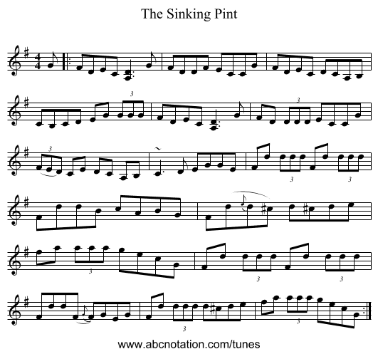 The Sinking Pint - staff notation