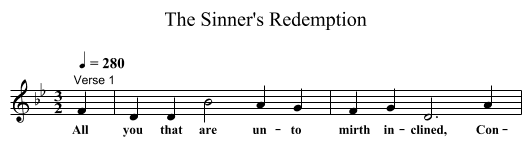The Sinner's Redemption - staff notation