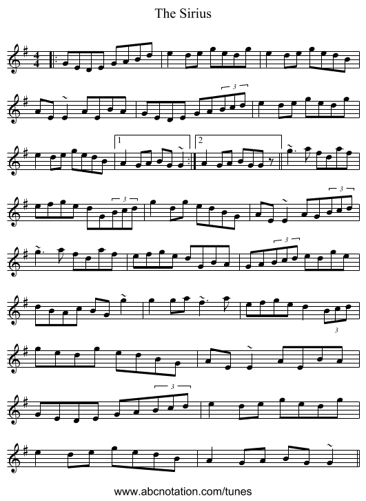 The Sirius - staff notation