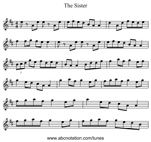 The Sister - staff notation