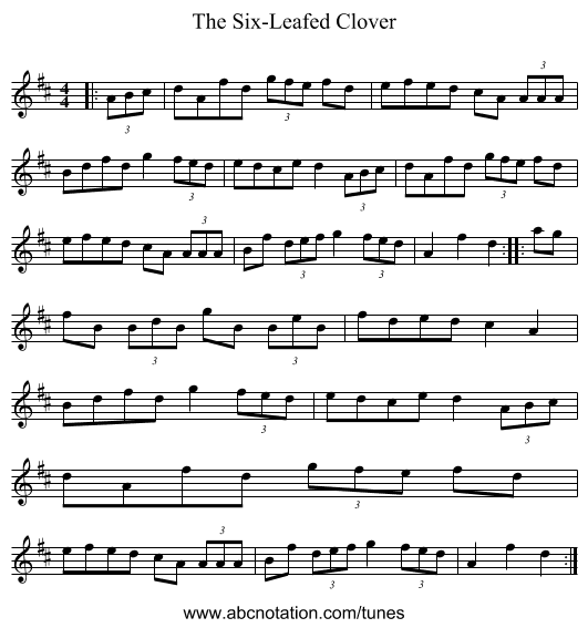The Six-Leafed Clover - staff notation