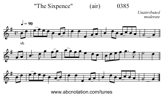 The Sixpence           (air)           0385 - staff notation