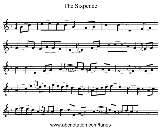 The Sixpence - staff notation