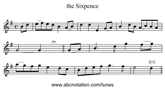the Sixpence - staff notation