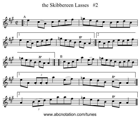 the Skibbereen Lasses   #2 - staff notation
