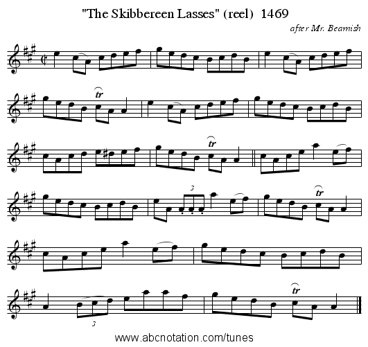 The Skibbereen Lasses (reel) 1469 - staff notation