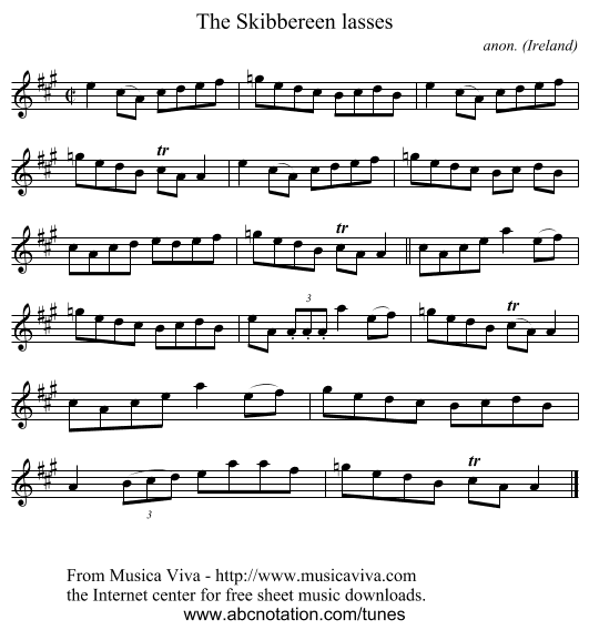 The Skibbereen lasses - staff notation