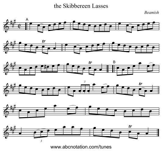 the Skibbereen Lasses - staff notation