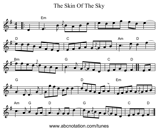 The Skin Of The Sky - staff notation