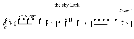 the sky Lark - staff notation
