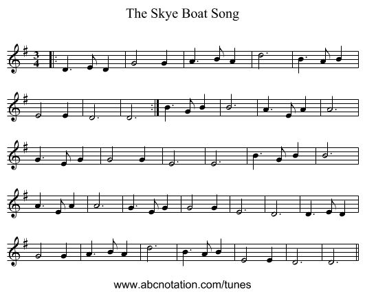 The Skye Boat Song - staff notation