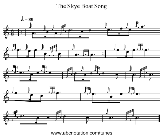 The Skye Boat Song - staff notation