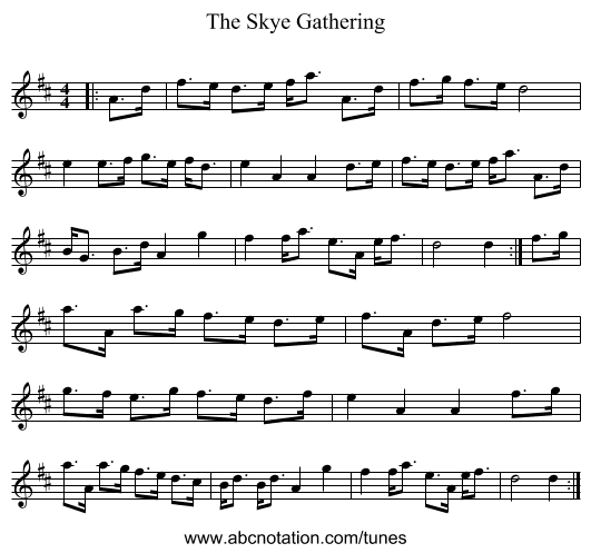The Skye Gathering - staff notation