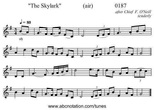 The Skylark               (air)               0187 - staff notation