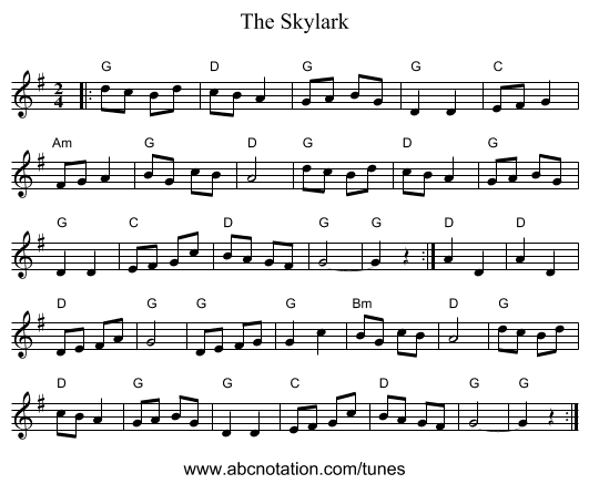 The Skylark - staff notation