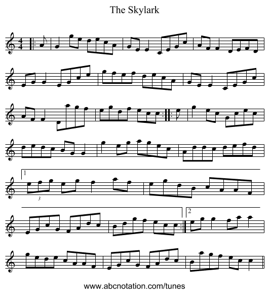 The Skylark - staff notation
