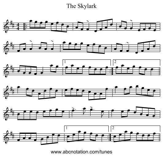 The Skylark - staff notation