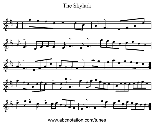The Skylark - staff notation