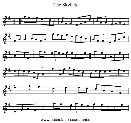 The Skylark - staff notation