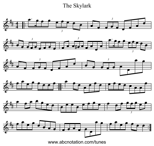 The Skylark - staff notation