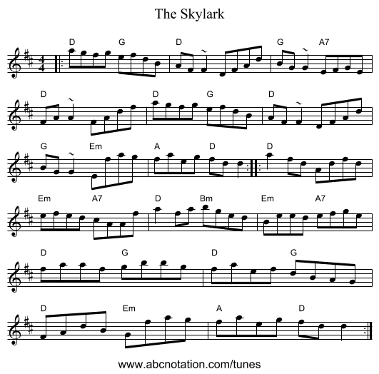 The Skylark - staff notation