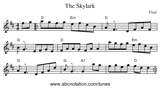 The Skylark - staff notation