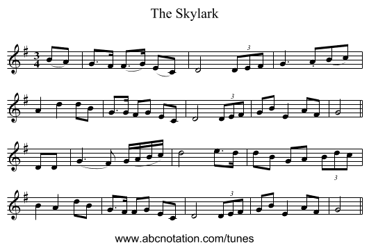 The Skylark - staff notation