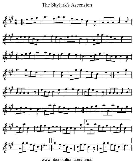 The Skylark's Ascension - staff notation