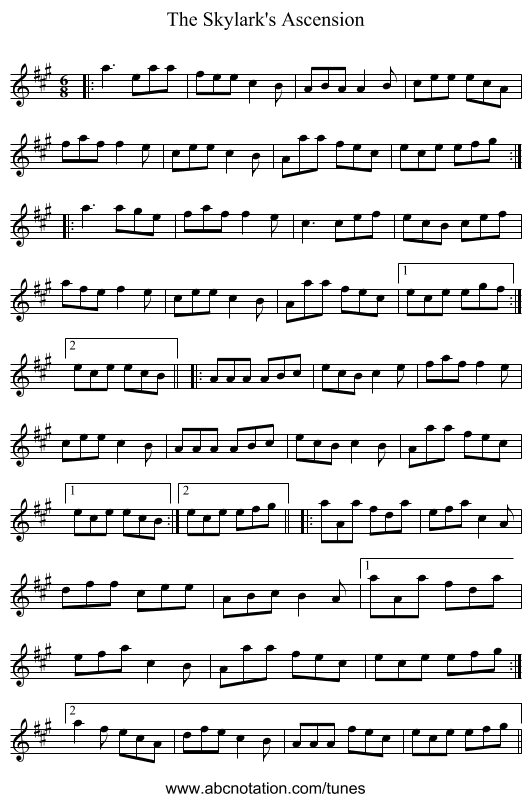 The Skylark's Ascension - staff notation
