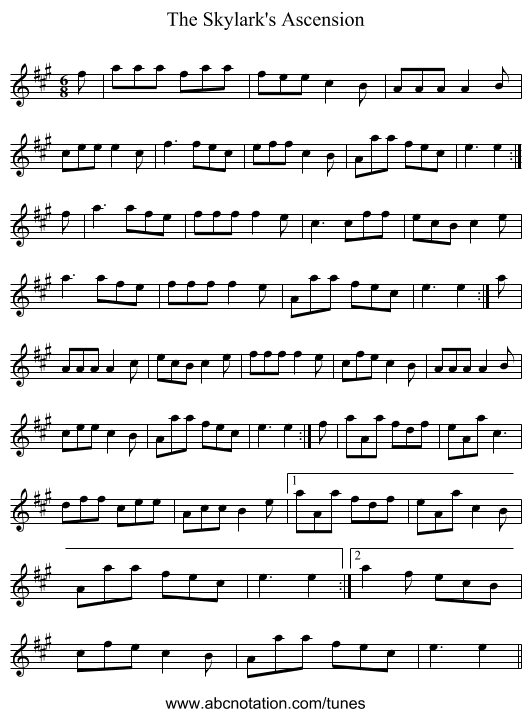 The Skylark's Ascension - staff notation
