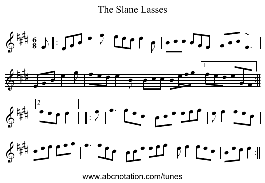 The Slane Lasses - staff notation