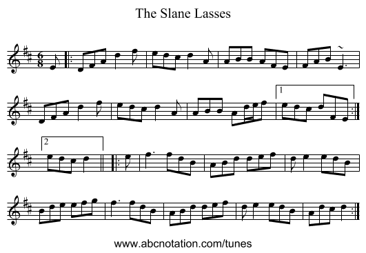 The Slane Lasses - staff notation