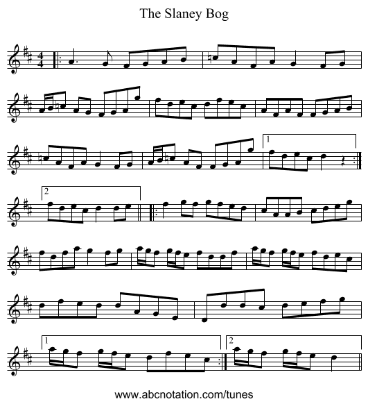 The Slaney Bog - staff notation