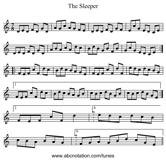 The Sleeper - staff notation