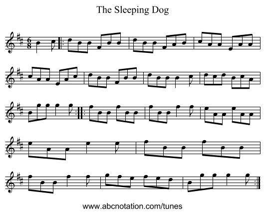 The Sleeping Dog - staff notation