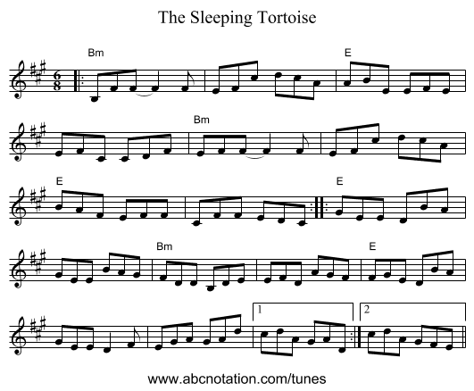 The Sleeping Tortoise - staff notation