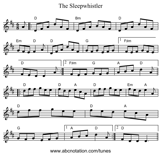 The Sleepwhistler - staff notation