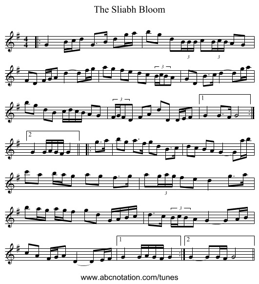 The Sliabh Bloom - staff notation