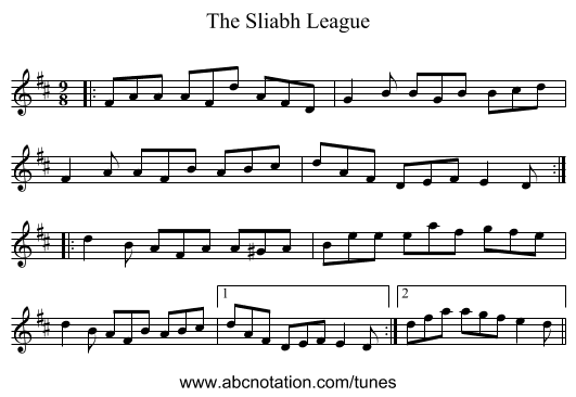 The Sliabh League - staff notation