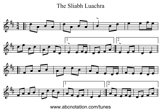 The Sliabh Luachra - staff notation