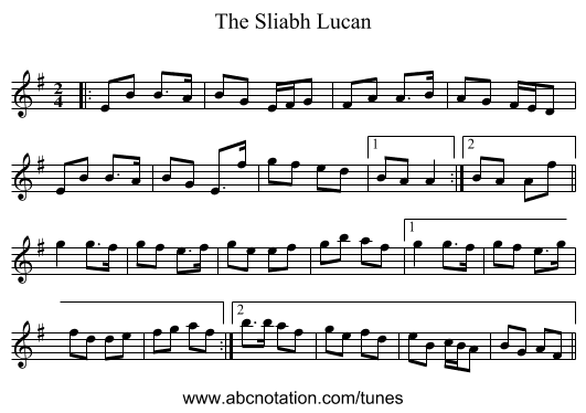 The Sliabh Lucan - staff notation