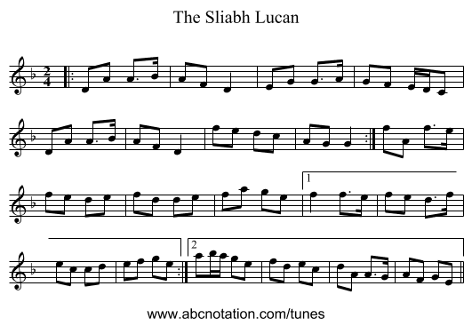 The Sliabh Lucan - staff notation