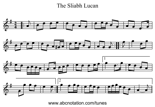 The Sliabh Lucan - staff notation