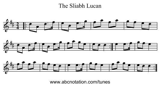 The Sliabh Lucan - staff notation