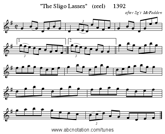 The Sligo Lasses   (reel)     1392 - staff notation
